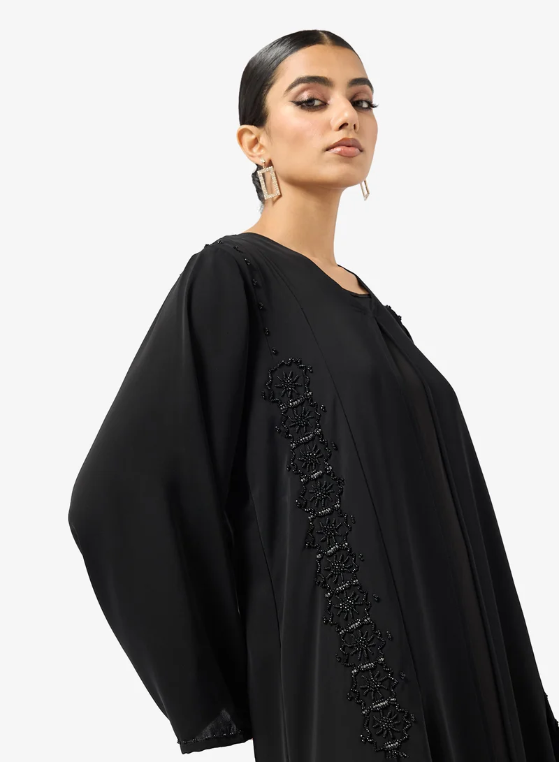 hayas closet  Black Embellished Abaya With Sheila for Women | Best Price UAE